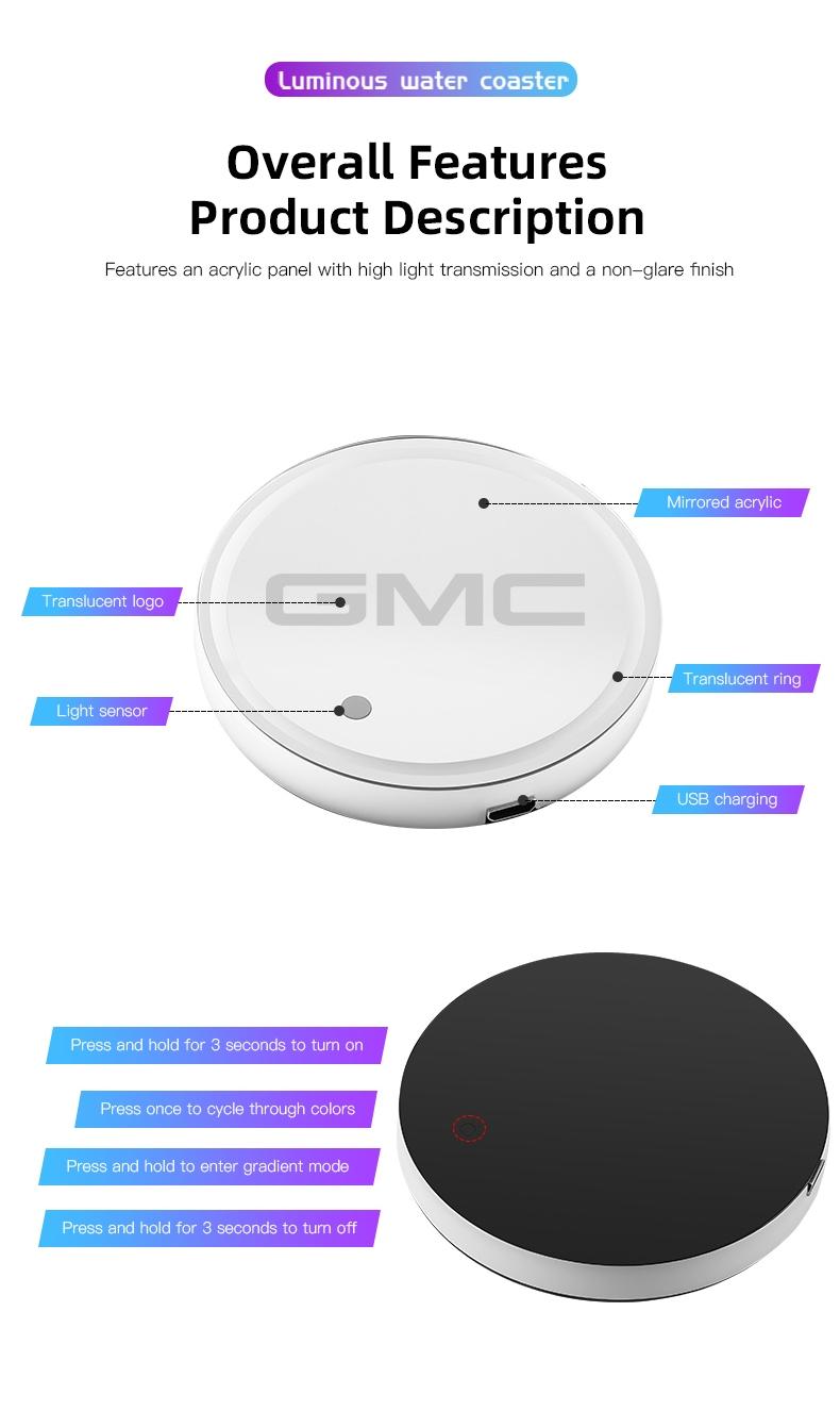 2pcs Car Luminous Water Cup Pad LED Atmosphere Light For GMC Terrain Sierra Canyon Yukon Acadia Savana Denali AT4 Granite