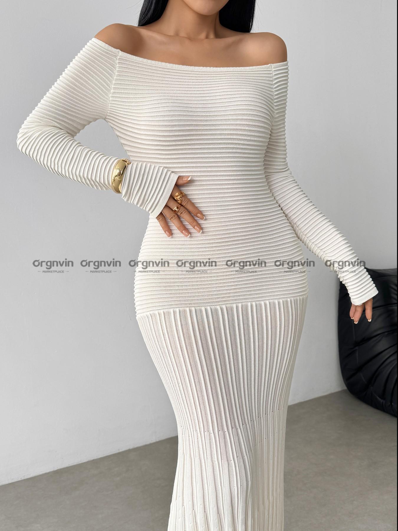 Elegant Women's Fall Winter Party Dress, Ruffled Long Skirt, Fashionable One Shoulder Knit Dress, Slim Fit, Chic and Stylish