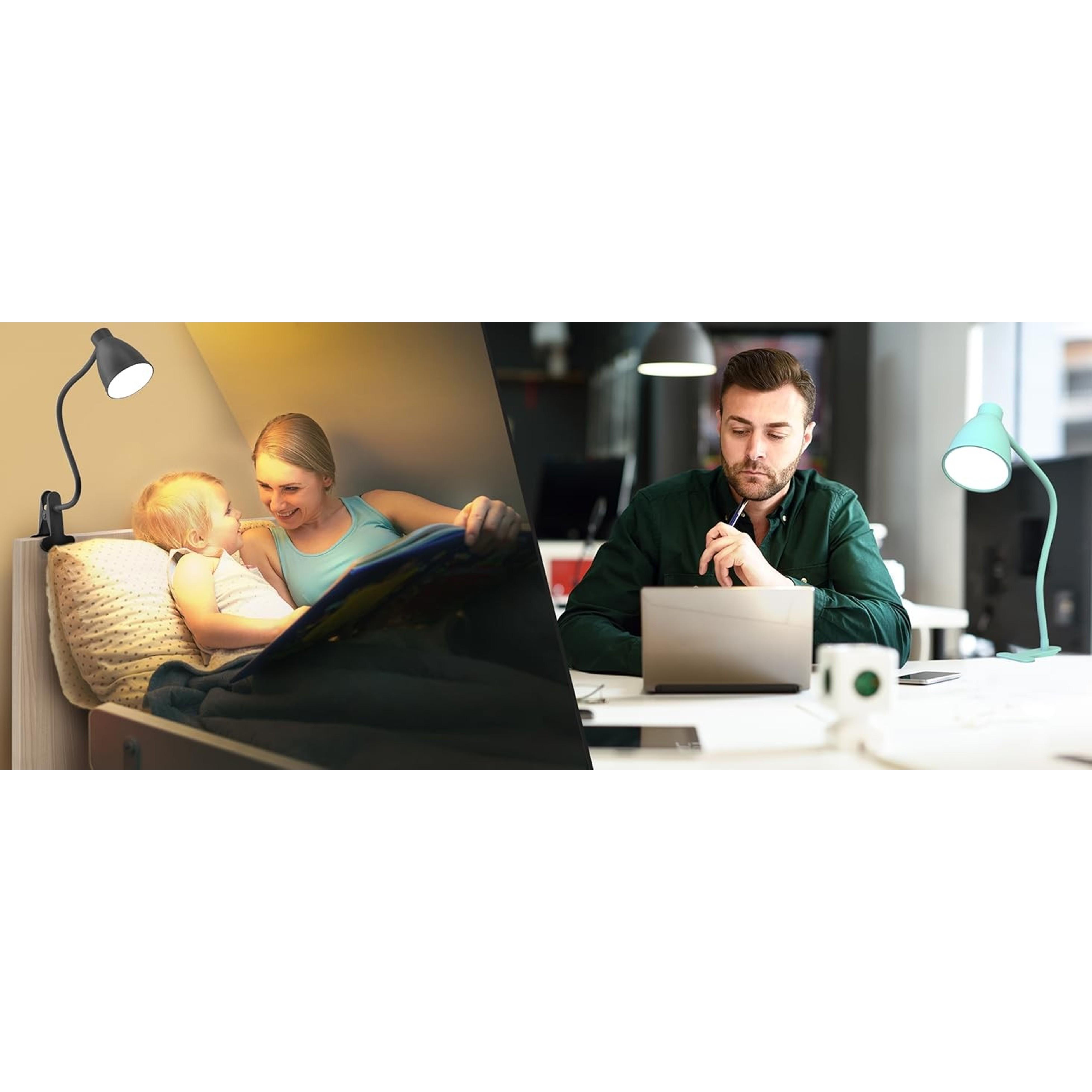 Desk Lamp 5 Color Modes 10 Brightness Dimmer Reading Light Black | 10W 38 LED Clamp Lamp with Auto Off Timer 360° Flexible Neck Clip on Light for Bed Bedside, AC Adapter Include