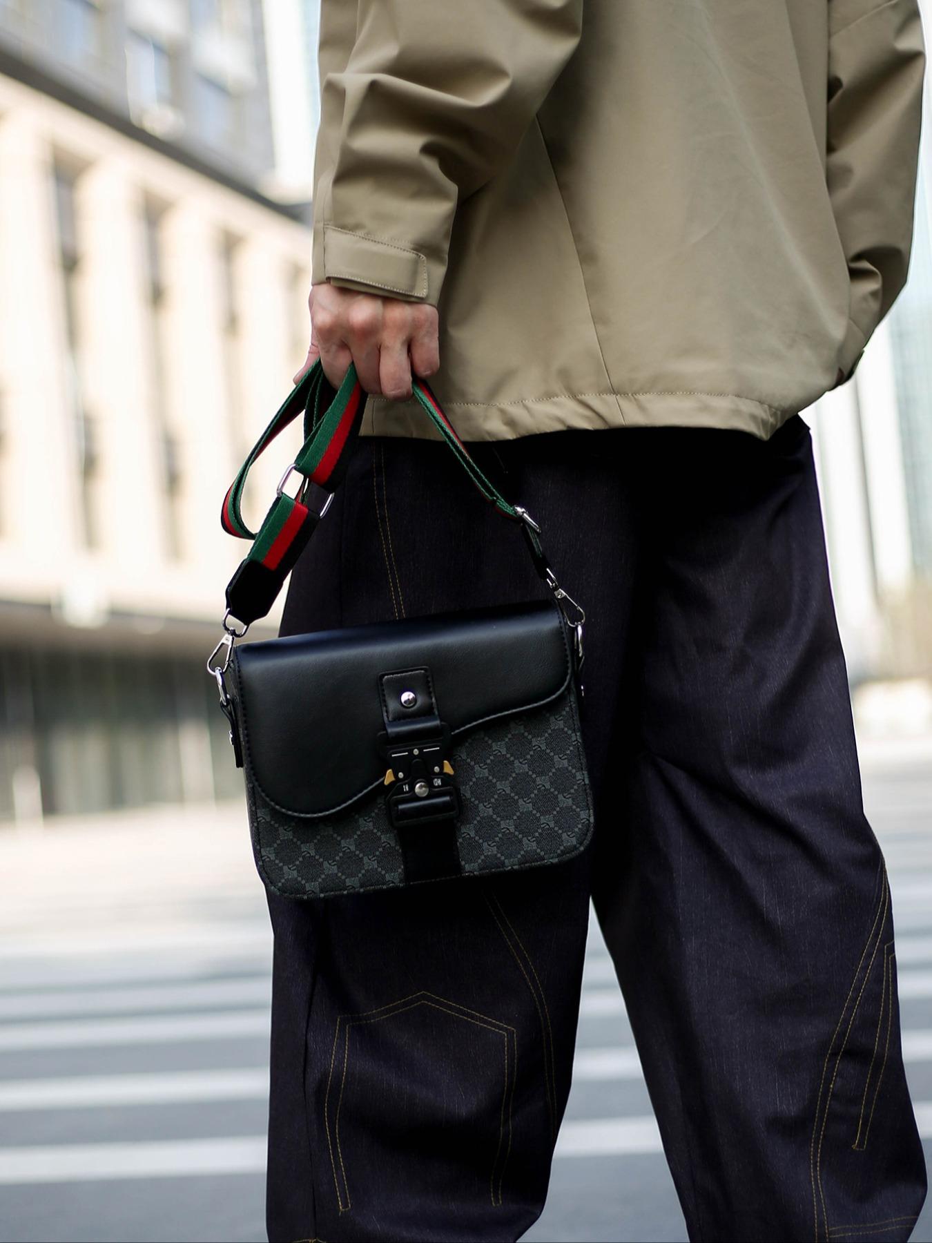 Men's Geometric Pattern Flap Closure Fashion Crossbody Bag, Casual Shoulder Bag, Multifunctional PU Leather Travel Bag, Casual Daily Use, Work School Accessory, Multifunctional Portable Bag, High Quality Bag