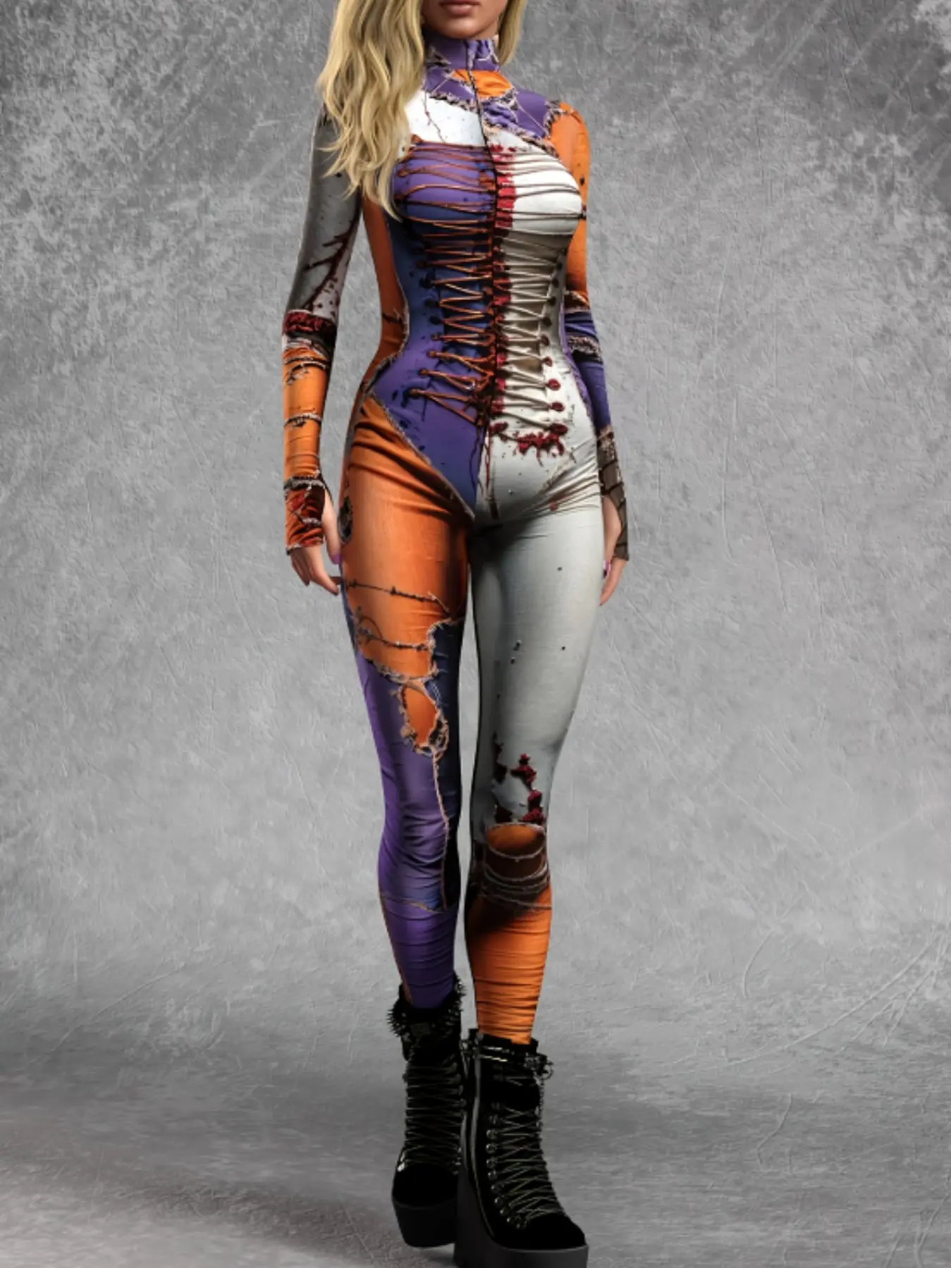Easter Fire Festival Halloween Bloody Ripped Bandage Bodysuit, Cemetery Zombie Cosplay, Thrilling Party Role Play
