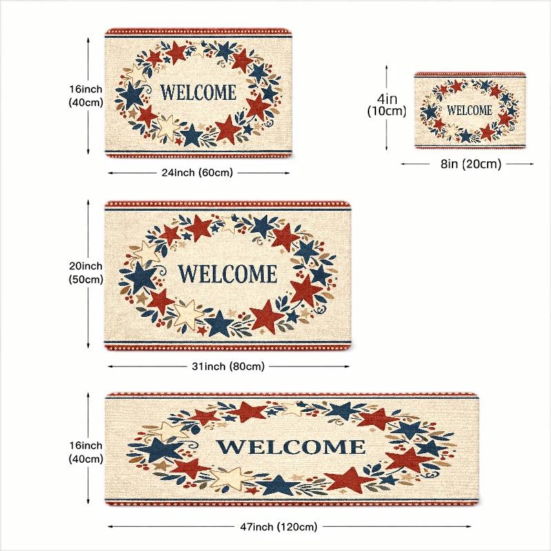 Country Star Wreath Print Doormat Flannel With Rubber Backing Non Slip Absorbent Durable Machine Washable Multipurpose Floor Rug Perfect For Front Door Entryway Living Room Bathroom Indoor Home Decor Treads Stair Non-Slip