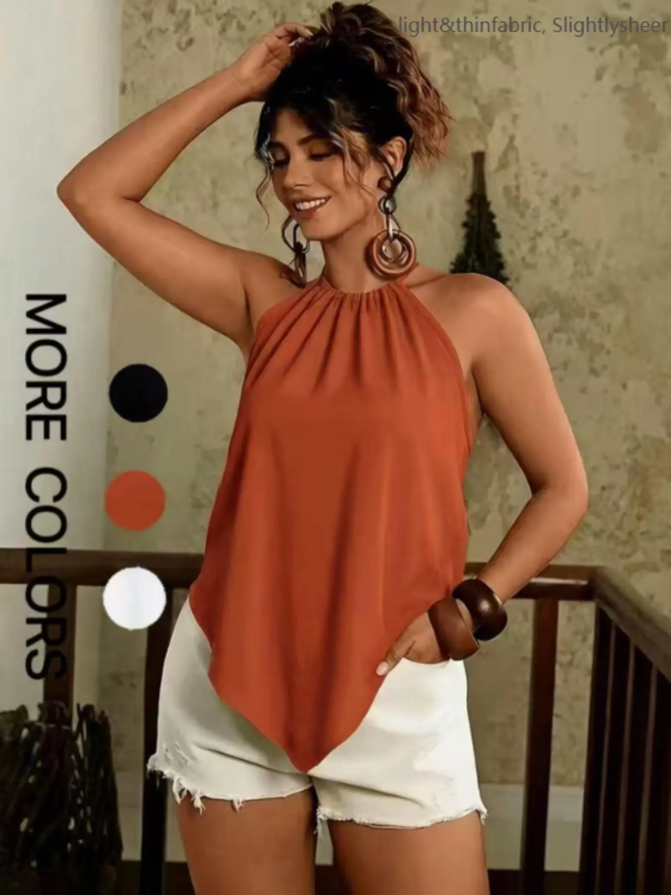 Summer Vacation Halter Neck Top, Asymmetrical Hem Sleeveless Top, Cami Tank Top, Halter Design, Chic Sexy Backless Loose Fit, Ideal for Daily Wear, Travel & Dates, Womenswear