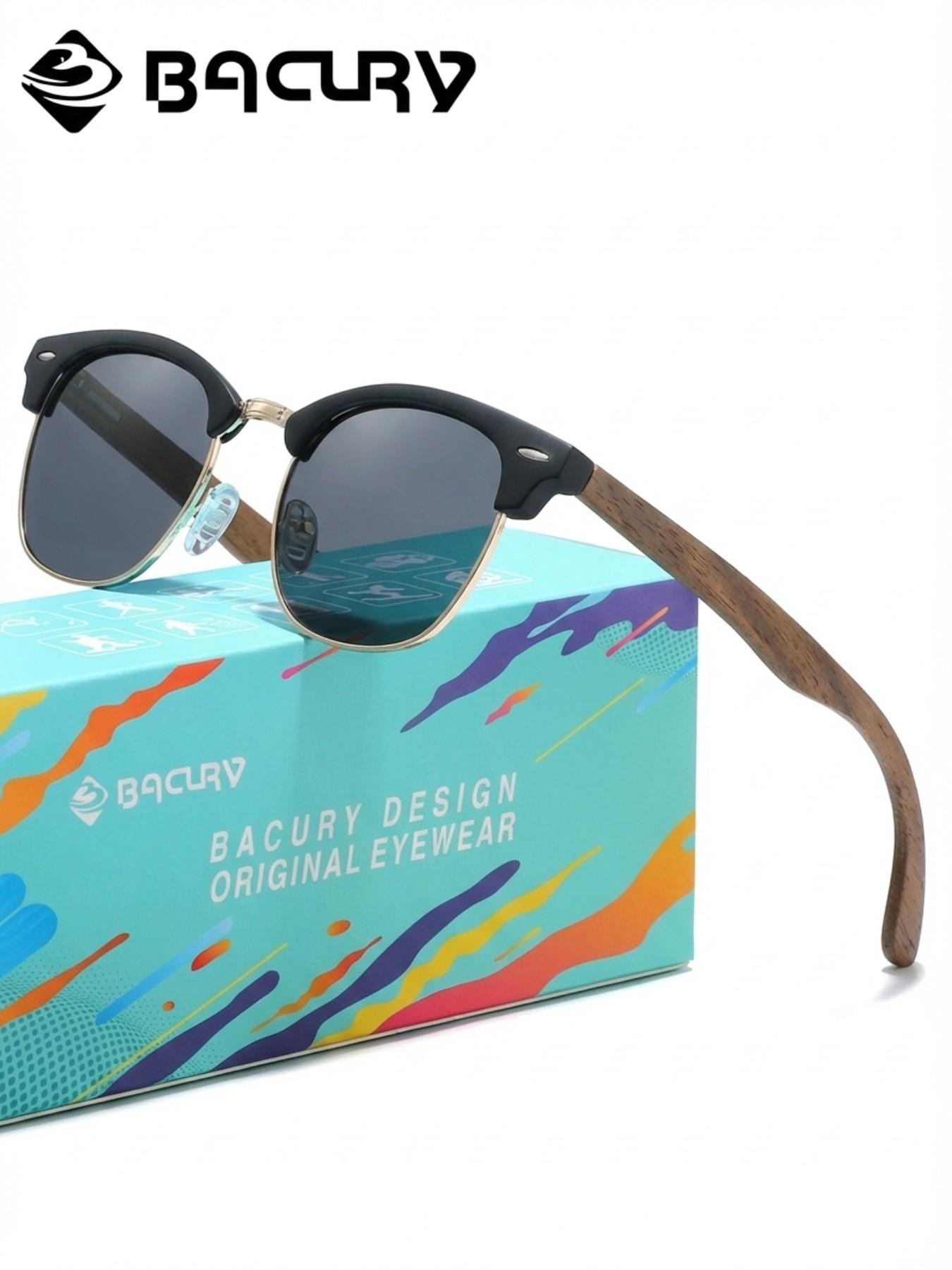 BACURY Retro Sunglasses, Polarizing Film, Men'S And Women'S Oval Half Frame, Fashionable Accessories, Daily Uv Protection, Glare Reduction, Wind And Dust Prevention, Glare Reduction
