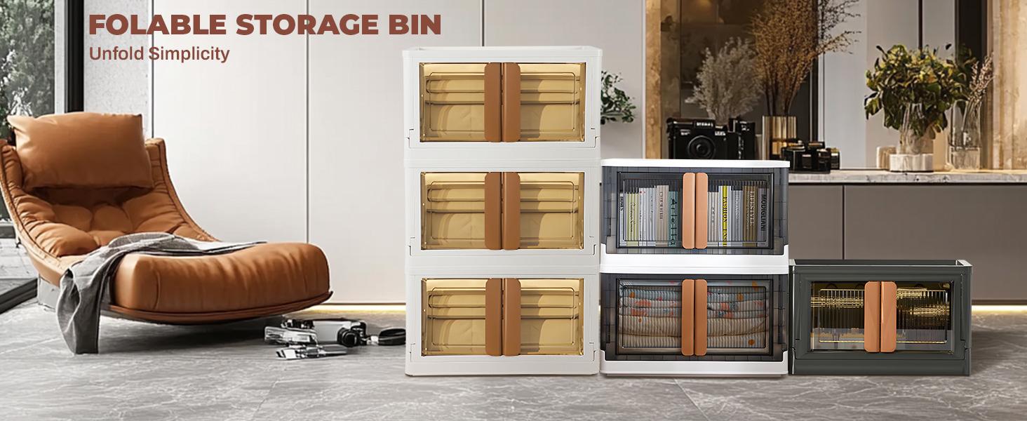 Collapsible Storage Boxes, Lidded Storage Box with Door and Wheels for Cosmetic Storage，Clothes, Tools, Office Supplies, Large Folding Storage Box for Home，3 pcs（32L/72L）