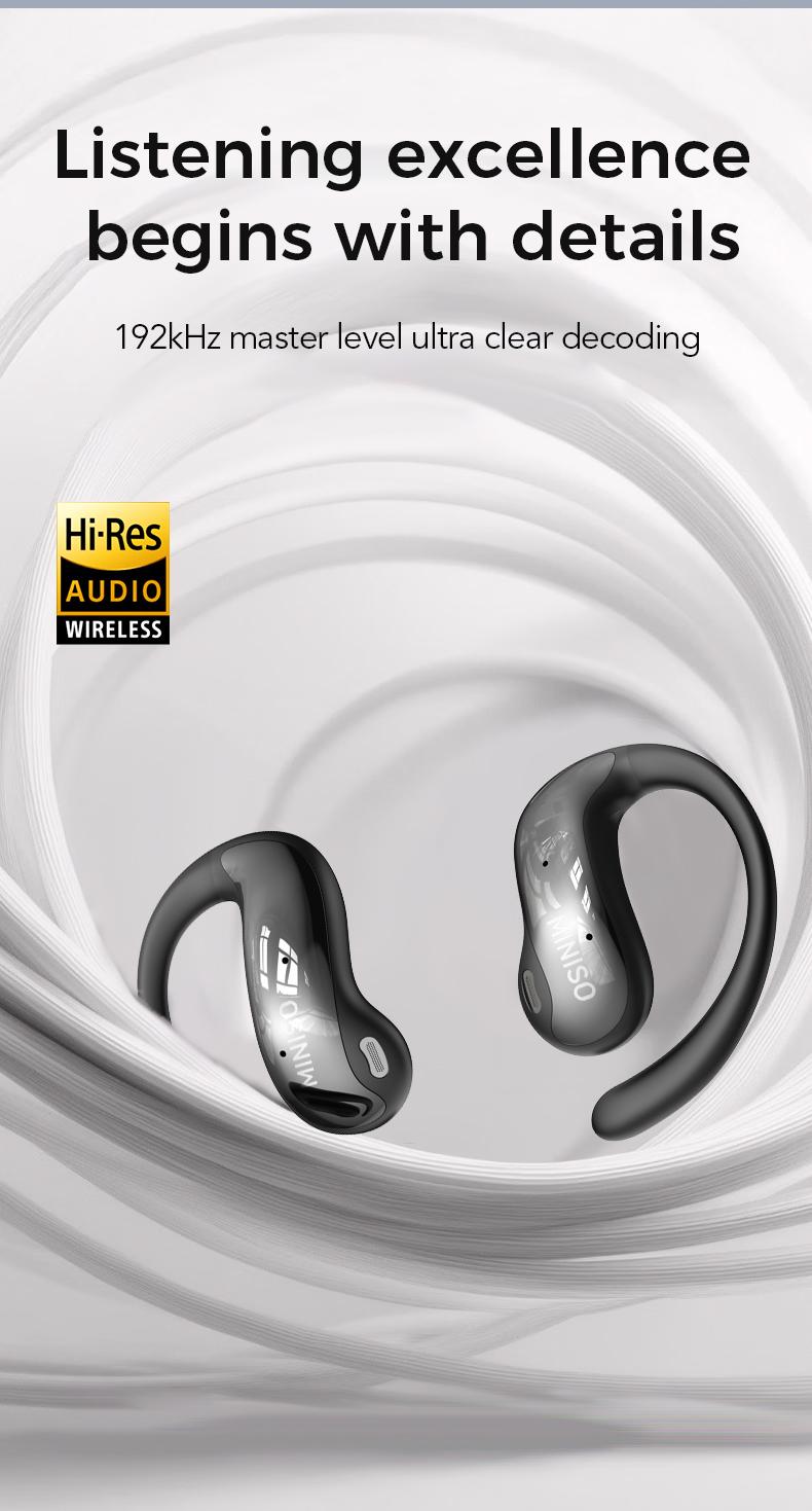 MINISO MS188 OWS Open Ear Headphones, True Wireless Bluetooth Earphones, Hifi Sound Headsets with Mic Full Color Screen Display Charging Case(For lanasfinalproject)