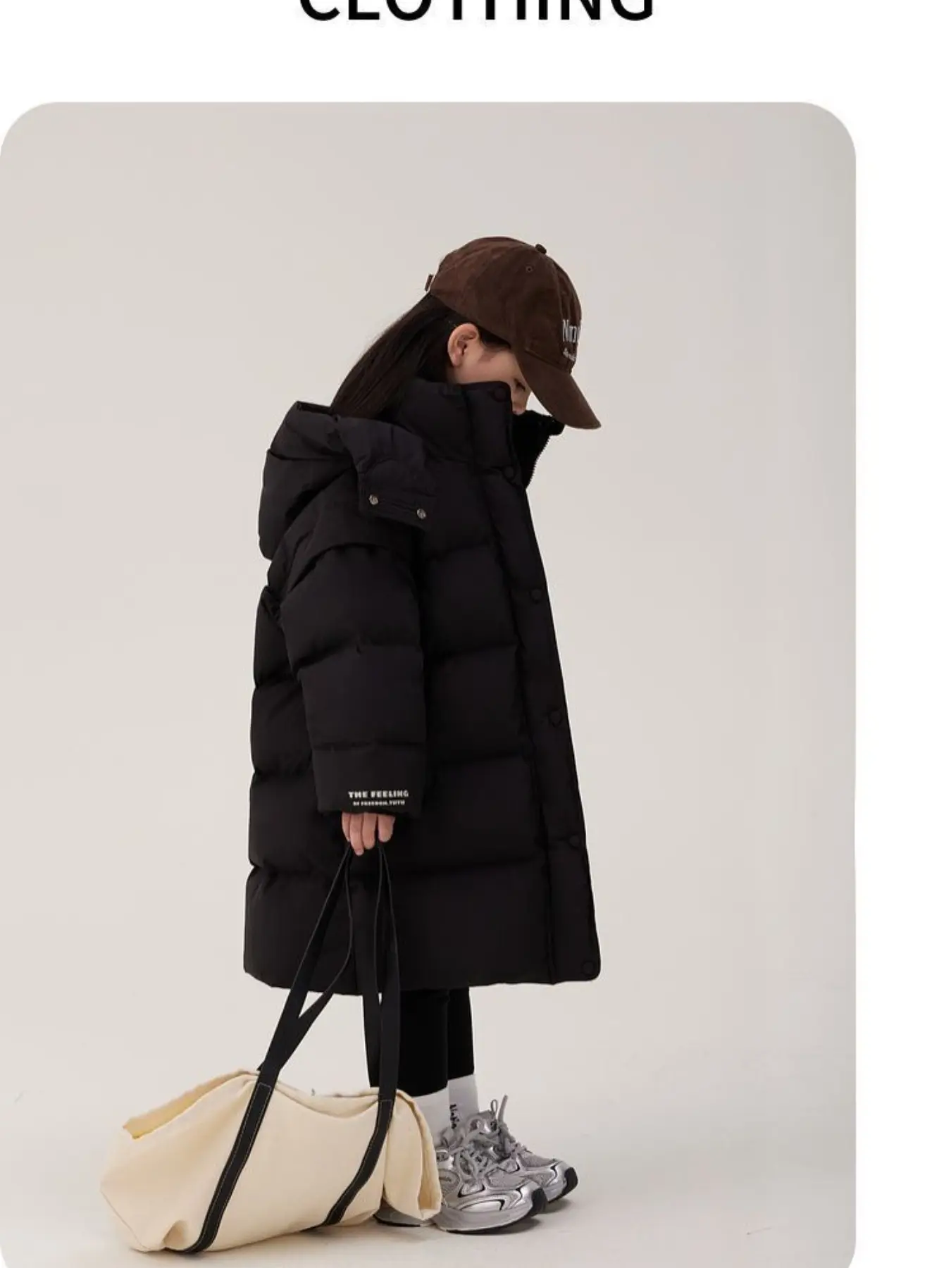 Girls' Hooded Mid-Length Cotton Jacket, Thickened Winter Coat, Loose Fit, Outdoor Warm Clothing, Cold Weather Outerwear