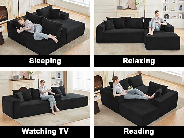 【2-3 Packages】110” Cloud Sectional Couch, Boneless Sofa for Living Room, Modern Modular Couch with Deep Seat, Upholstered Sofa with L-Shaped Chaise, No Assembly Required
