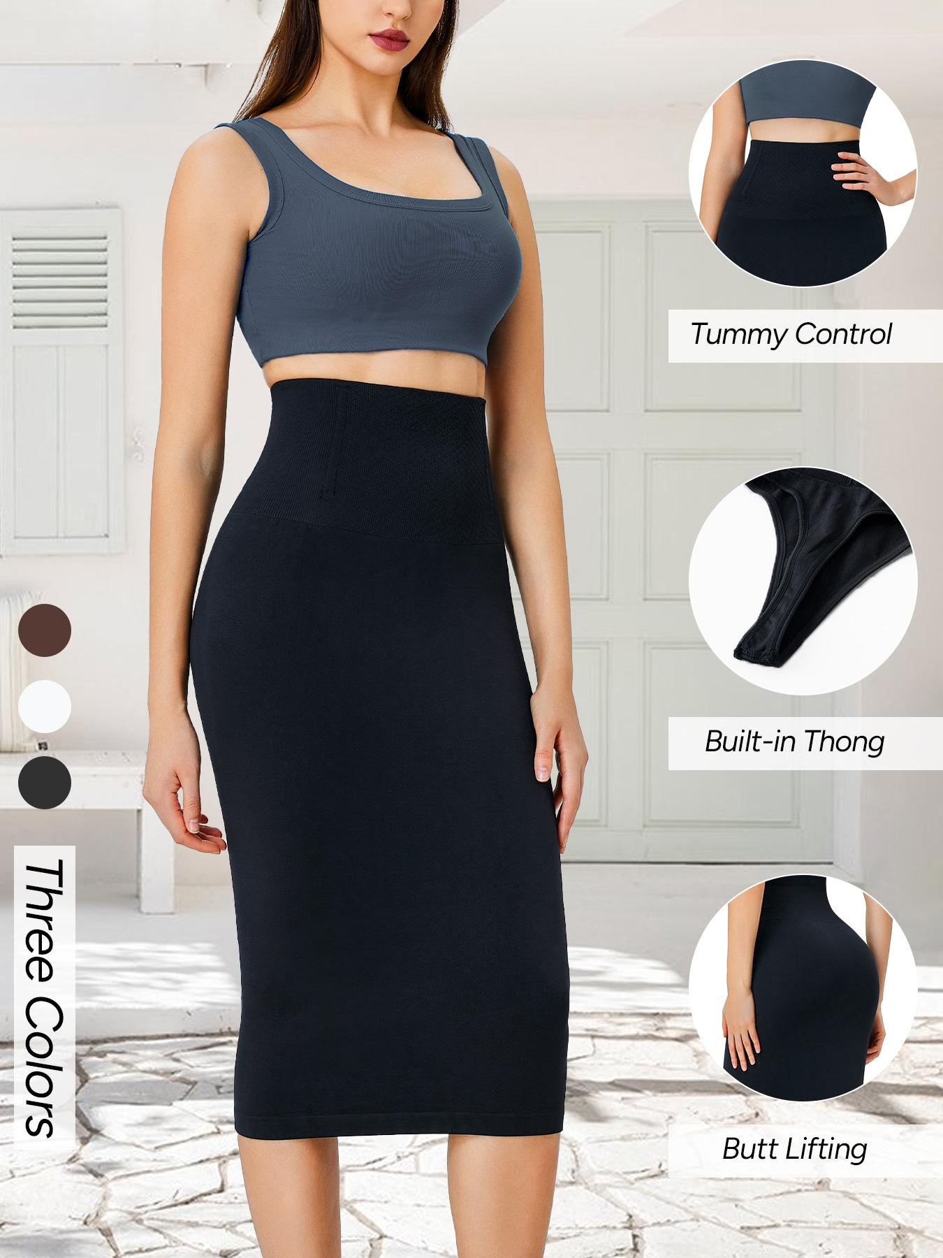 Seamless Shaping Midi Skirt for Women 4 Boned Anti-Roll Waist, Built in Thong, Zero Restraint & Multi-Way Wear, Solid Skirt
