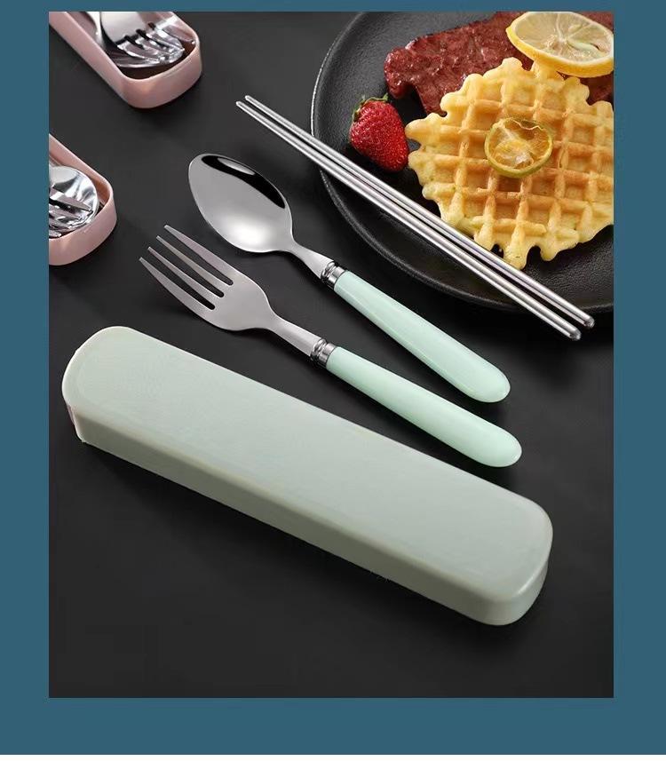 Western Portable Stainless Steel Cutlery Set, Includes Spoon, Fork, Chopsticks, Ideal for Camping and Outdoor Use, Cutlery with Storage Box