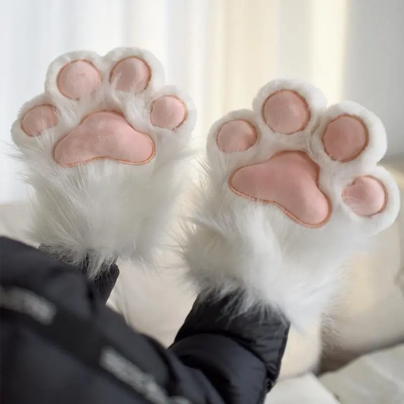 Plush Cat Paw Gloves for Women, Comfortable Polyester Mittens with Squeaker and Non-Slip Palm for Cosplay & Halloween, Ideal Photo Prop & Gift, Claw, Party Event Props, Whimsical, Cartoon, Casual, Playful, Clothes