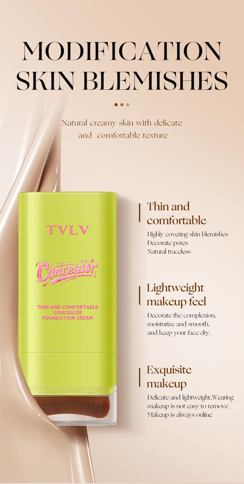 2-in-1 Concealer Foundation Stick with Built-in Brush, Long-Lasting Waterproof Matte Full Coverage, Crease & Sweat-Proof, Compact Portable, Includes Free Makeup Brush, Ideal for Daily & Party Use