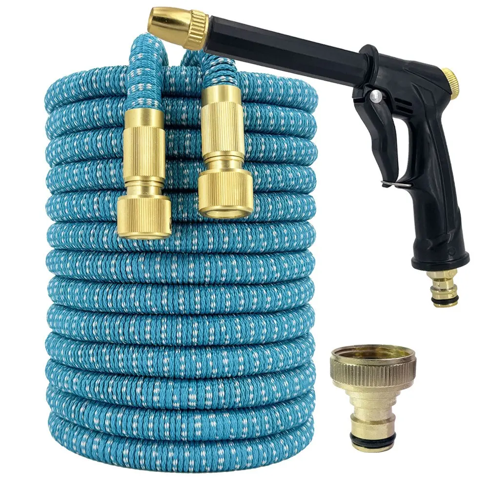 Expandable Garden Hose Set with High Pressure Spray Nozzle, Durable Rubber Material, Universal Connector Thread for European and American Outdoor Home Cleaning, Spray Nozzles for Garden Hose