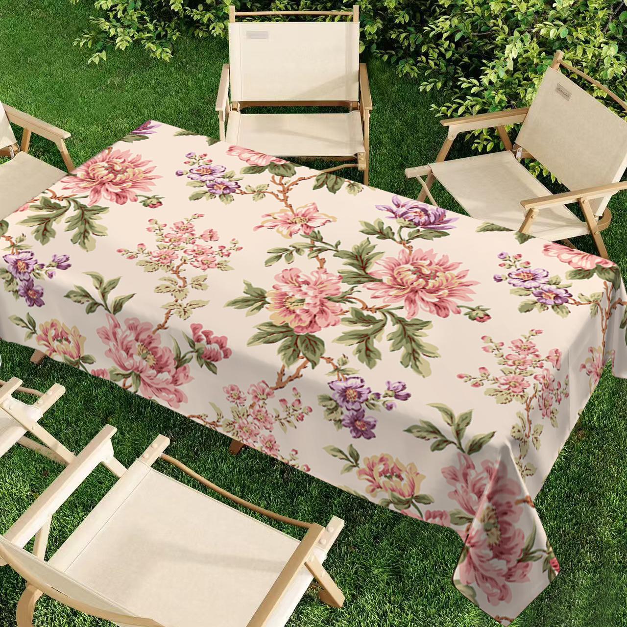 Rectangular Tablecloth Spring Summer Vintage Peony Pattern Washable, Floral Jacquard Fabric, Indoor Outdoor Decor, Home Kitchen Living Room Dining Table Decoration