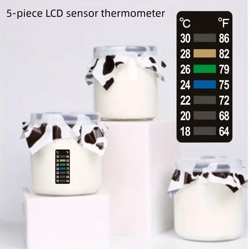 5-Piece LCD Sensor Thermometer Set, Color-Changing Indoor Water Temperature Meter, Accurate & Reliable Measurement Tool