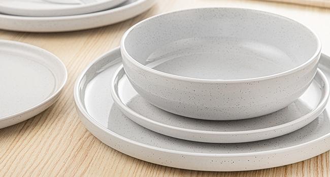 vancasso Sesam 16-Piece Light Grey Stoneware Dinnerware Set | Sesame Glaze Ceramic Dish Set with Dinner Plates, Dessert Plates, Soup Bowls, and Mugs, Service for 4 Tableware