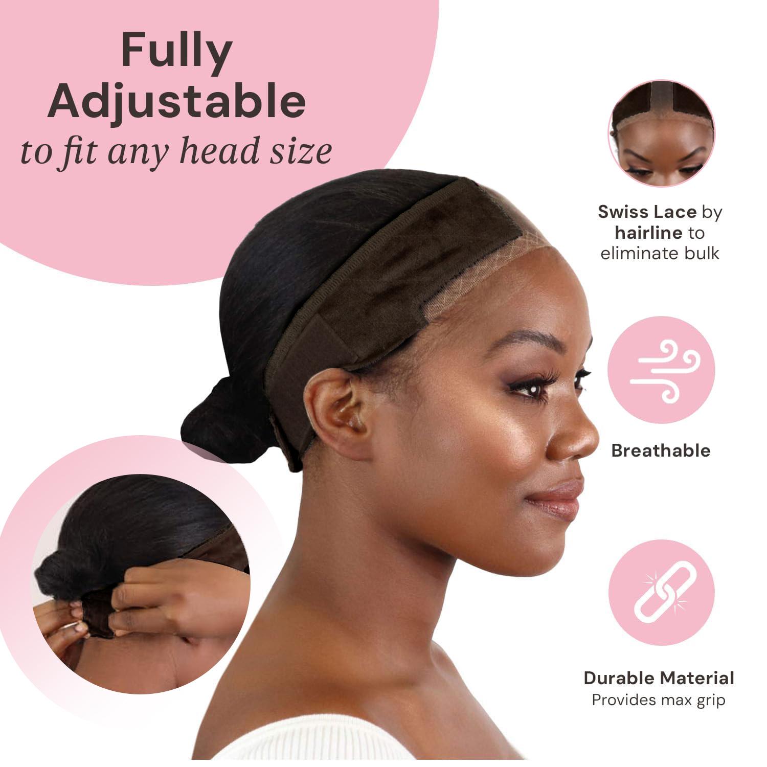 Lace Wig Grip Band, Adjustable Wig Grip Band for Lace Front Wigs, Wig Gripper with Ear-cutouts, No-headache Comfortable and Secure Glueless Velvet Headband, Hair Extensions Tape