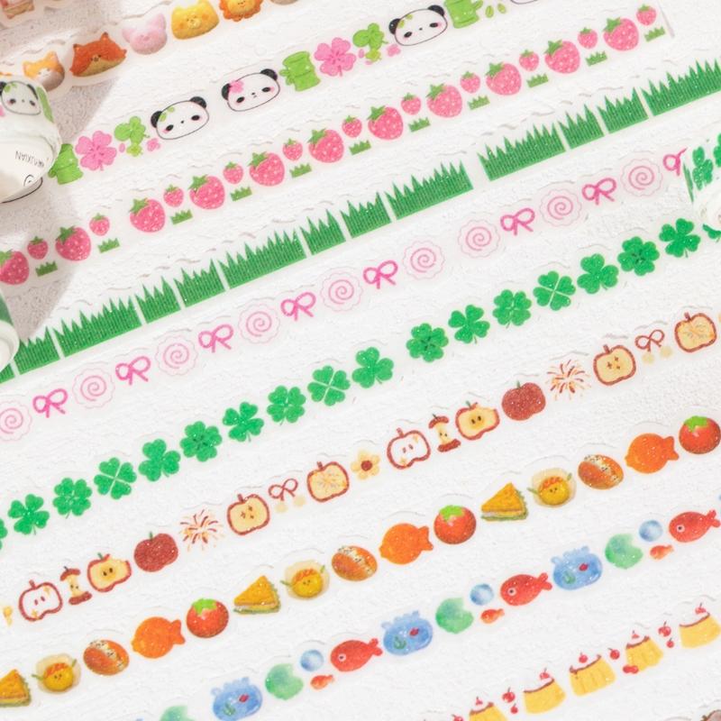 Fruit & Food Pattern Washi Tape, 5 Rolls Decorative Tape, DIY Decorative Sticker for Scrapbooking, Journaling, Gift Wrapping