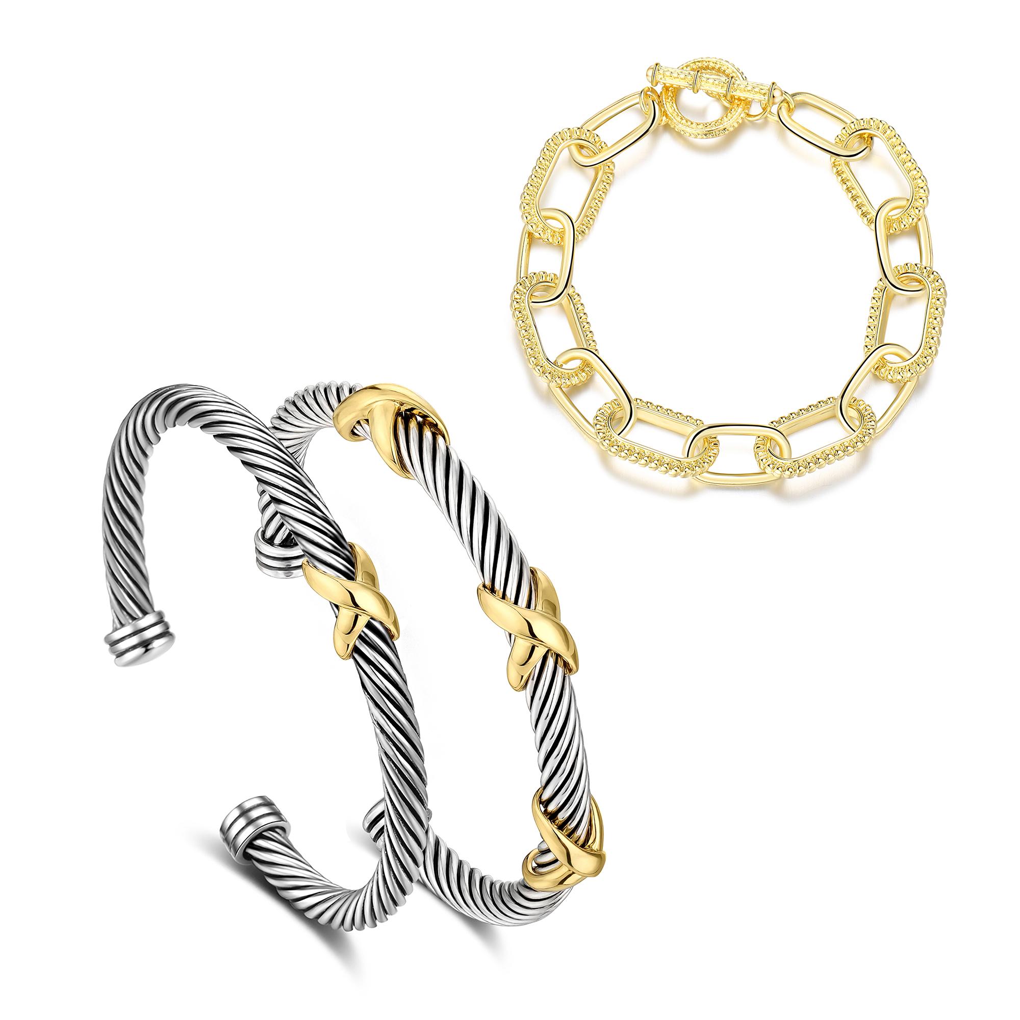 Mytys Two Tone Twisted Cable Bracelet for Women Fashion Wire Cuff Dupes Bracelet Open Adjustable Bangle Jewelry Gifts for Her
