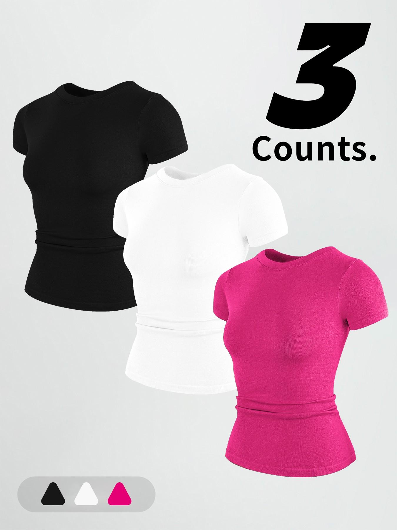 Women's Round Neck Short Sleeve Stretchy Soft Fitted Yoga Pilates Casual Wear, Comfortable Elastic Fabric Design, Ideal for Daily Use