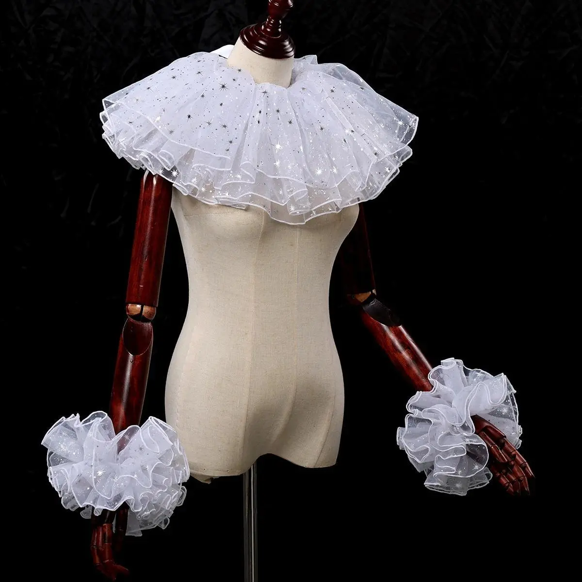 Clown Collar Cosplay Set White Ruffled Neck Ruff