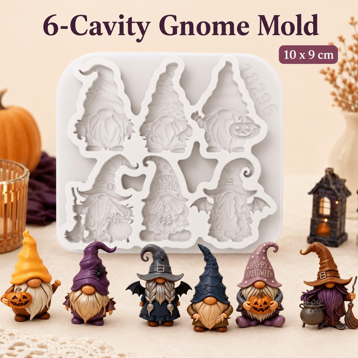 Halloween Gnome Silicone Mold, DIY Tools, 6-Cavity Dwarf Figurine Mould for Candle Making & Handmade Soap Craft, Suitable for Epoxy Resin, Plaster, Polymer Clay, Halloween and Christmas Jewelry Pendants, Table Ornaments
