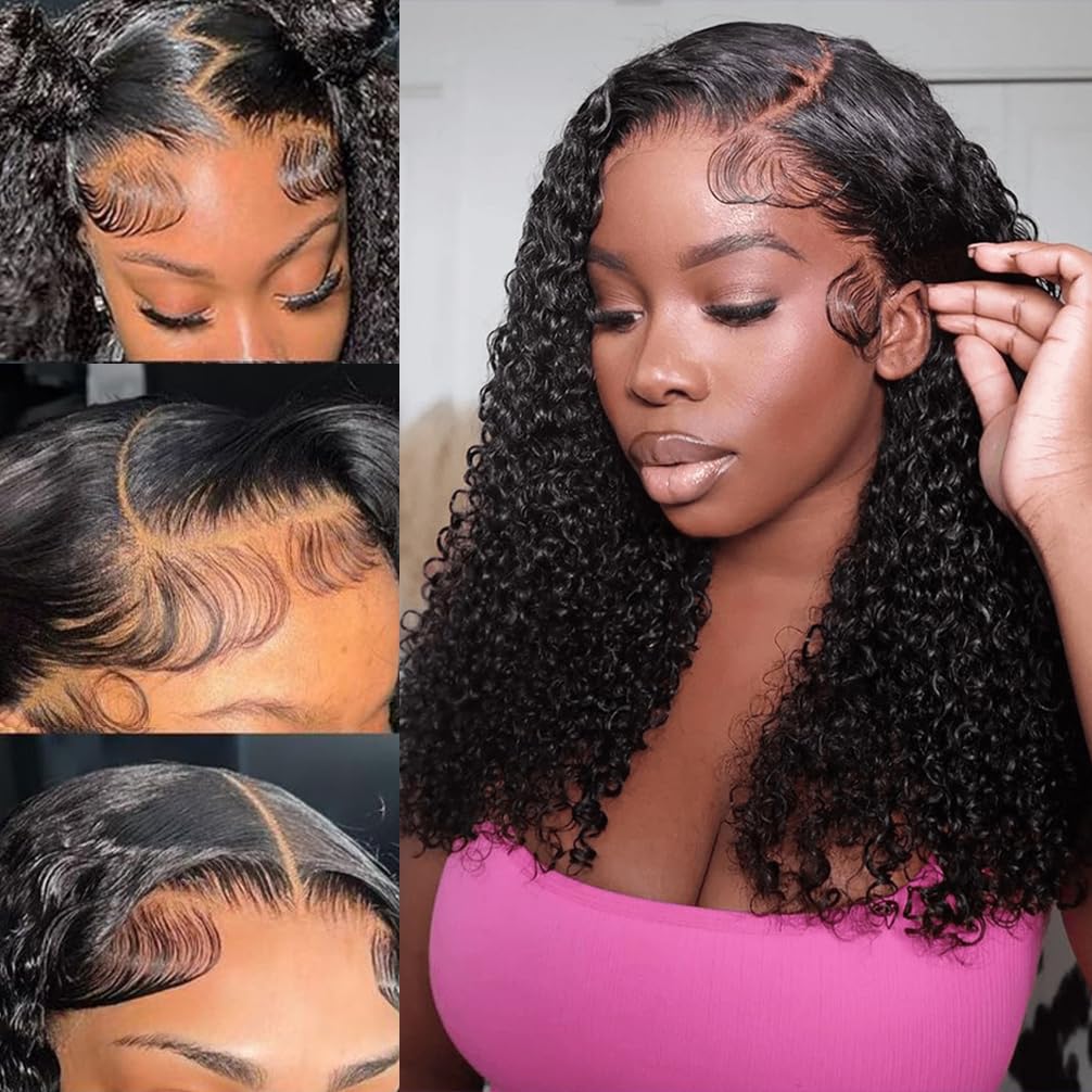 Bling Hair 16 18 Inch Short Curly Wigs Pre Plucked 13x4 Transparent Lace Frontal Wig 180% Density Remy Human Hair for Women Natural Hairline