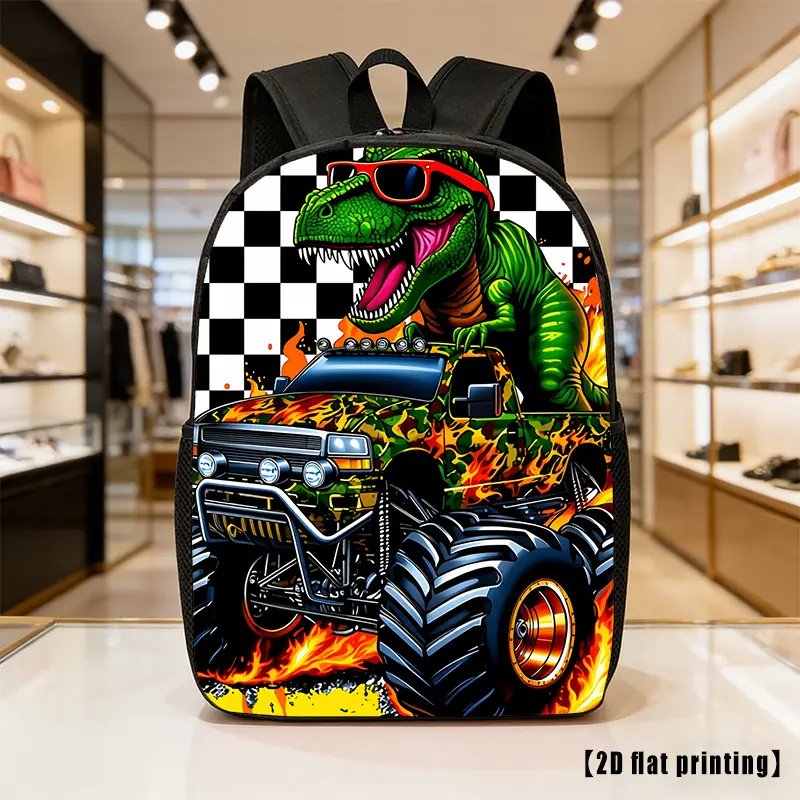 Dinosaur Go-Karts, Lightweight, Large-Capacity Unisex Backpack with Adjustable Shoulder Straps, Side Pockets, Suitable for Casual Wear, Commuting, And Multiple Uses. Ideal for Hiking, Mountaineering, And Adventure, As Well As a Laptop Bag