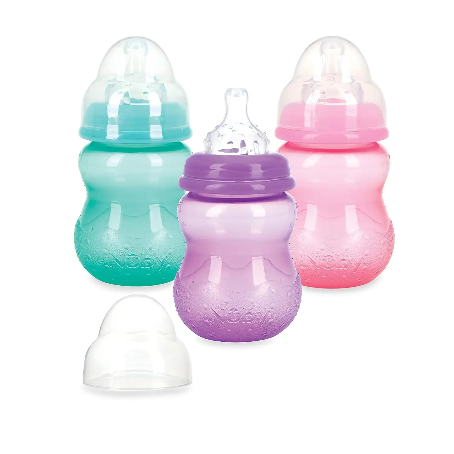 3 Pack 8oz Non‑Drip Wide Neck Baby Bottles, Vari‑Flow Adjustable Flow Nipples, Gradient Textured Anti‑Slip Infant Feeding Bottles with Dust Caps for Daily Milk Feeding