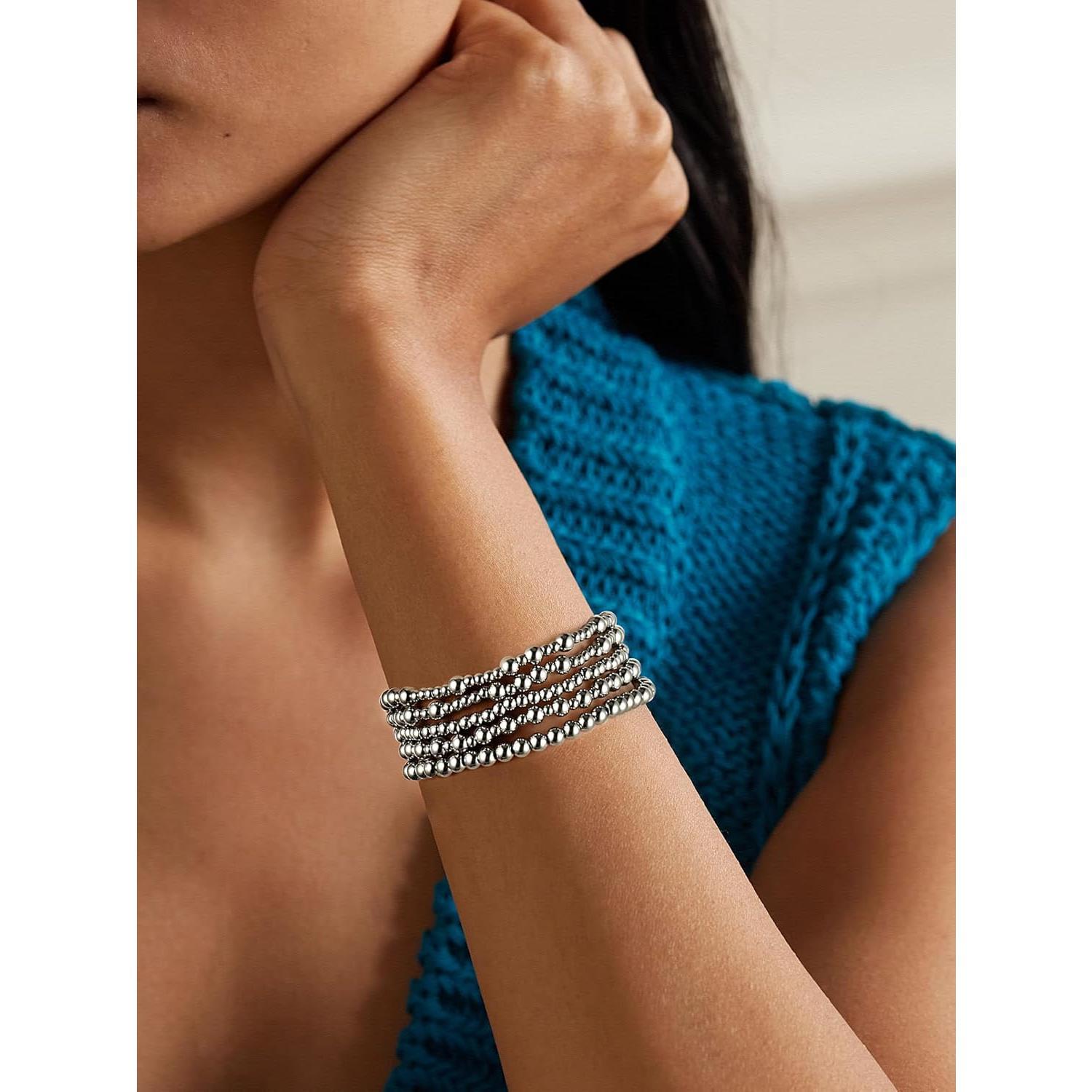 Beaded Bracelets for Women no tarnish  plated Stackable Bead Ball Bracelet Stretchable Elastic  Trendy
