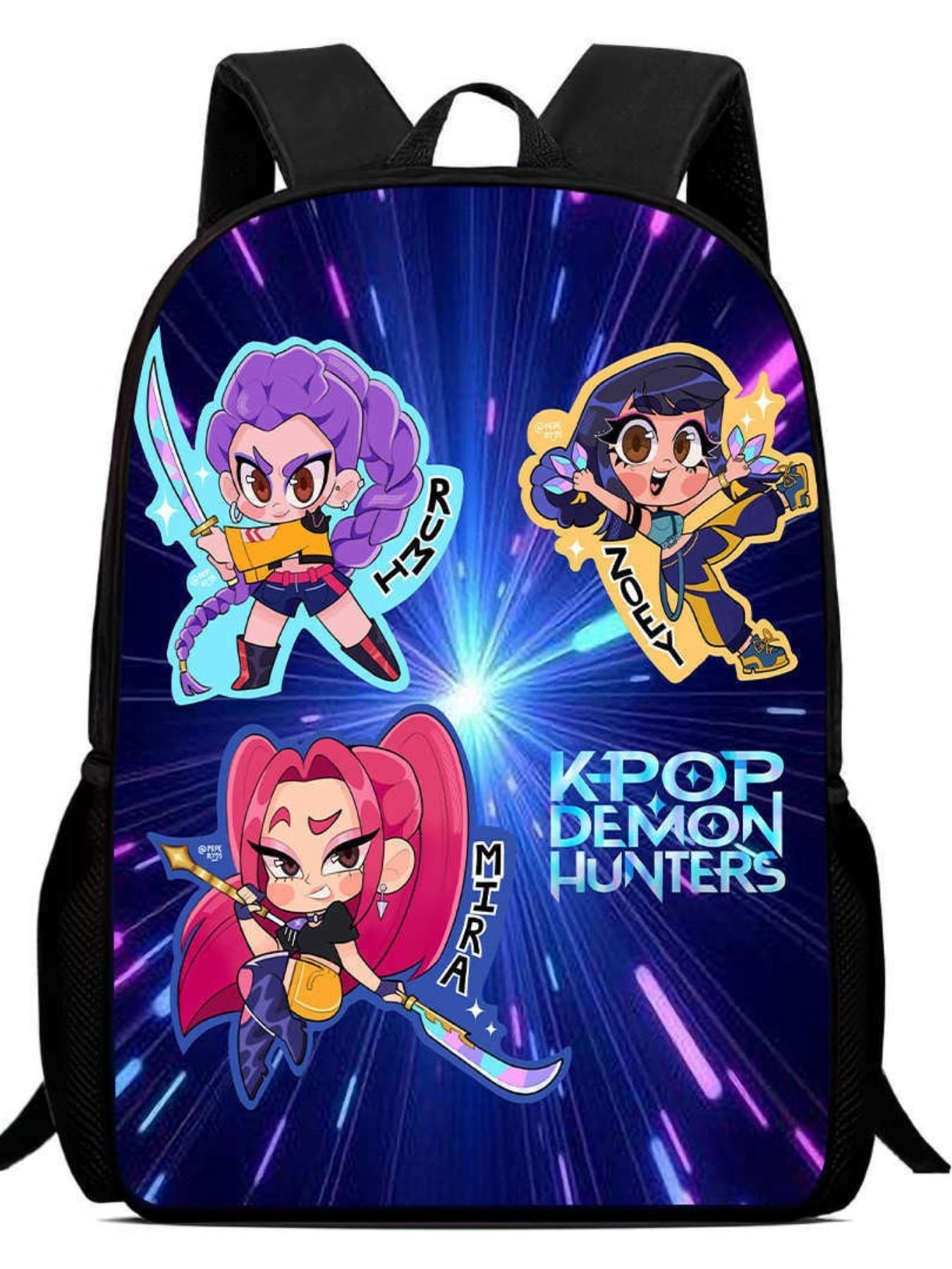 New K-Pop Demon Hunters Backpack, Cute Chibi Rumi Mira Nolly School Bag for Kids, Anime Bookbag for School & Travel