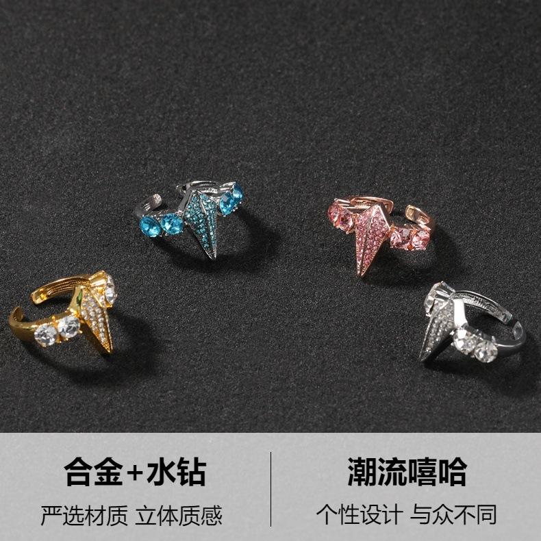 Hip-hop style new diamond-encrusted alloy black panther ring, men's niche exaggerated open adjustable ring, vintage jewelry