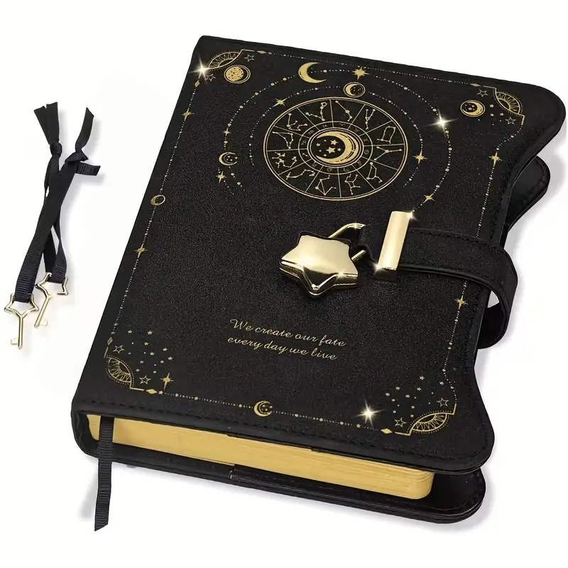 Diary with pen lock key, suitable for both men and women in creative gifts, 360-page women's B6 notebook journal with replaceable inner core-perfect writing record, secret handwriting, starry sky and moon design.