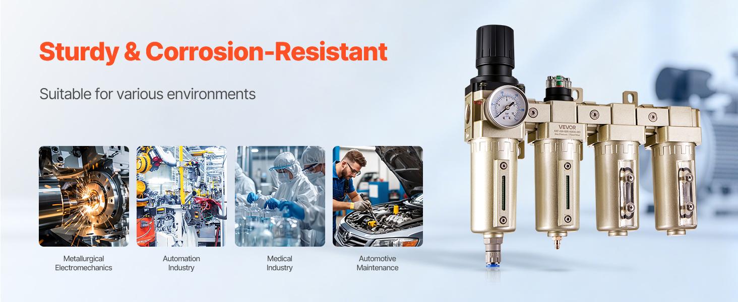 VEVOR Air Compressor Filter Regulator, 3/4 NPT 4-Stage 5m 0.3m 0.1m 0.1m Air Drying System with Micron Filters Double Desiccant Dryer, Auto Drain Air Compressor Water Separator 175PSI Max
