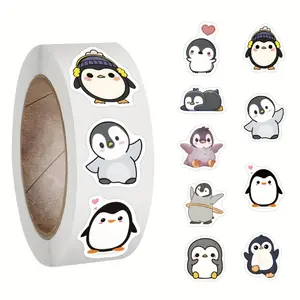 Cartoon Penguin Stickers Roll, 200 Pieces Per Roll, Perfect for Water Bottles, Laptops, Car Bumpers, Notebooks