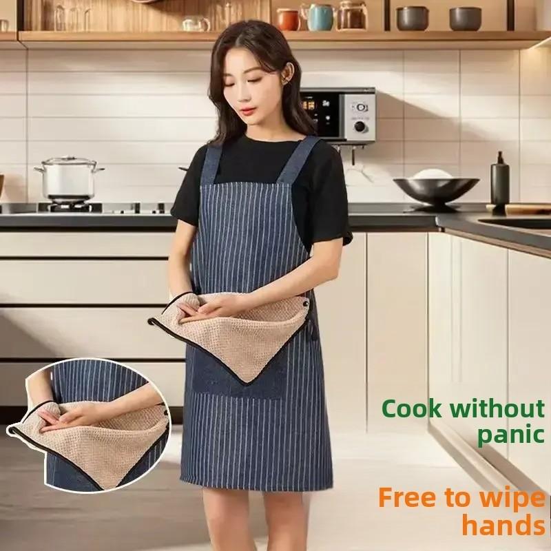 1 Piece Cotton Apron for Cooking, Home Kitchen Anti-Dirty Cross-Belt Waistcoat, Oil-Resistant Long Sleeve Breathable