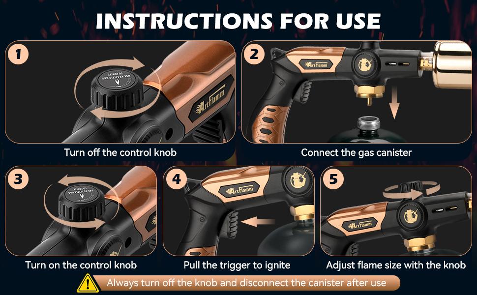 【FathersDayGift】ARTFLAMM Grill Torch Gun, Powerful Propane Torch Lighter, Adjustable Blow Torch, High-Intensity Charcoal Lighter, DIY Kitchen Torch for Fire Start, Sous Vide, BBQ, Gift! fathersdaygift