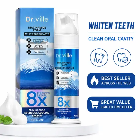 Dr.ville Niacinamide Toothpaste Whitening Deep Clean, Fresh Breath & Stain Removal for Brighter Teeth, Gentle Foaming Daily Oral Care to Strengthen Enamel, 100g