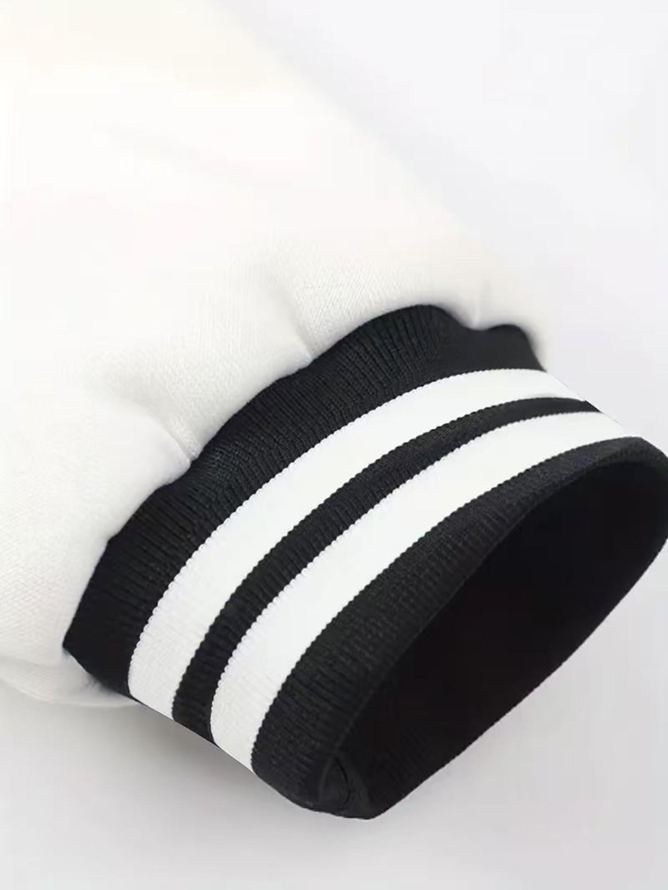 Trendy Baseball Jacket La Style, Colorblock Sleeves, Button Closure, Stretch Fabric, All Season Comfortable Outerwear, High-Quality Stitching