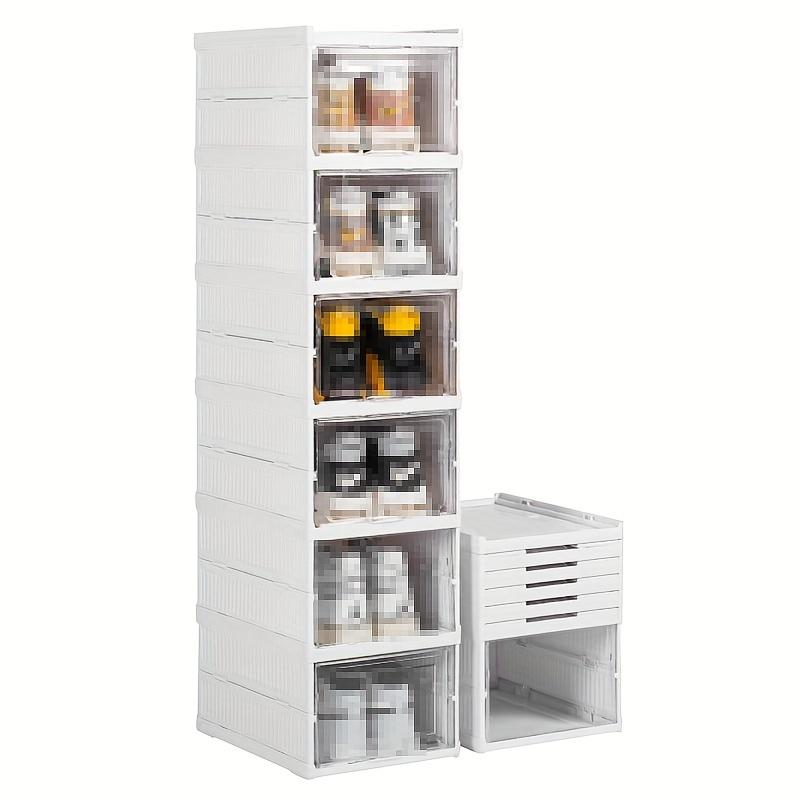 Clear Door Stackable Shoe Storage Box, 6-Tier Foldable Sturdy Shoe Rack, Space-Saving Organizer for Sneakers & Footwear