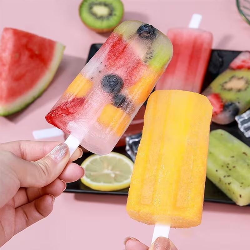 2pcs Ice Pop Molds with Lids, DIY Plastic Ice Cream Maker Tray, Summer Snack Set, 4-Compartment Frozen Dessert Kit