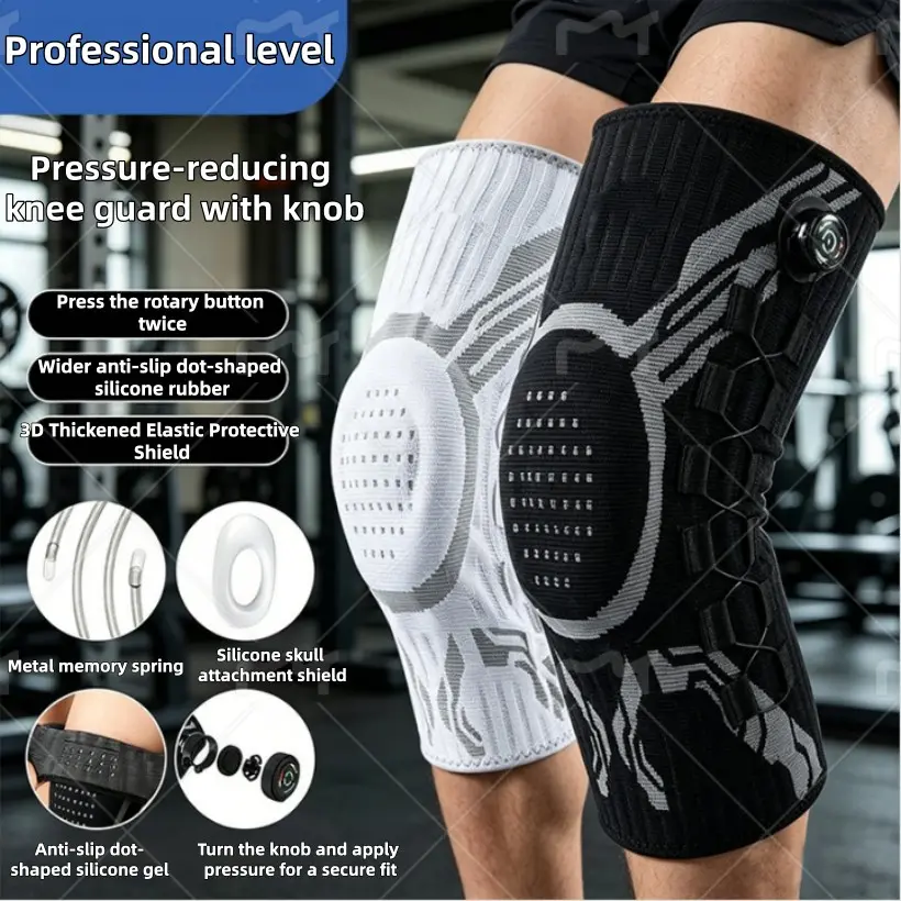 Adjustable Knit with Spring Support, Shock Absorption Silicone, Sport Knee Brace, Ideal for Running, Basketball, Hiking, Fitness, Knee Stability