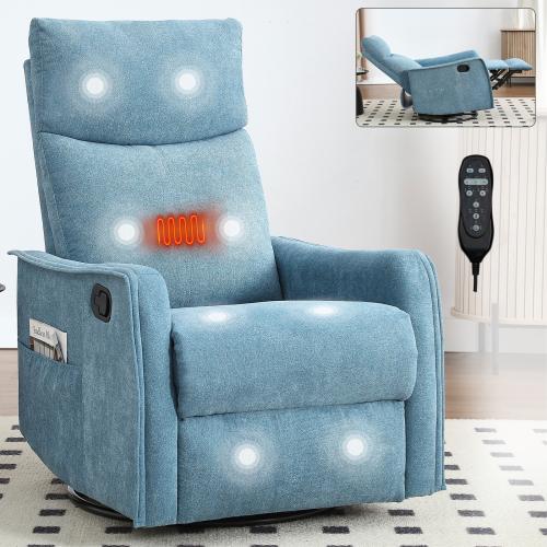 Heat Massage Manual Recliner Chair with Rocker and Swivel in Fabric for Living Room