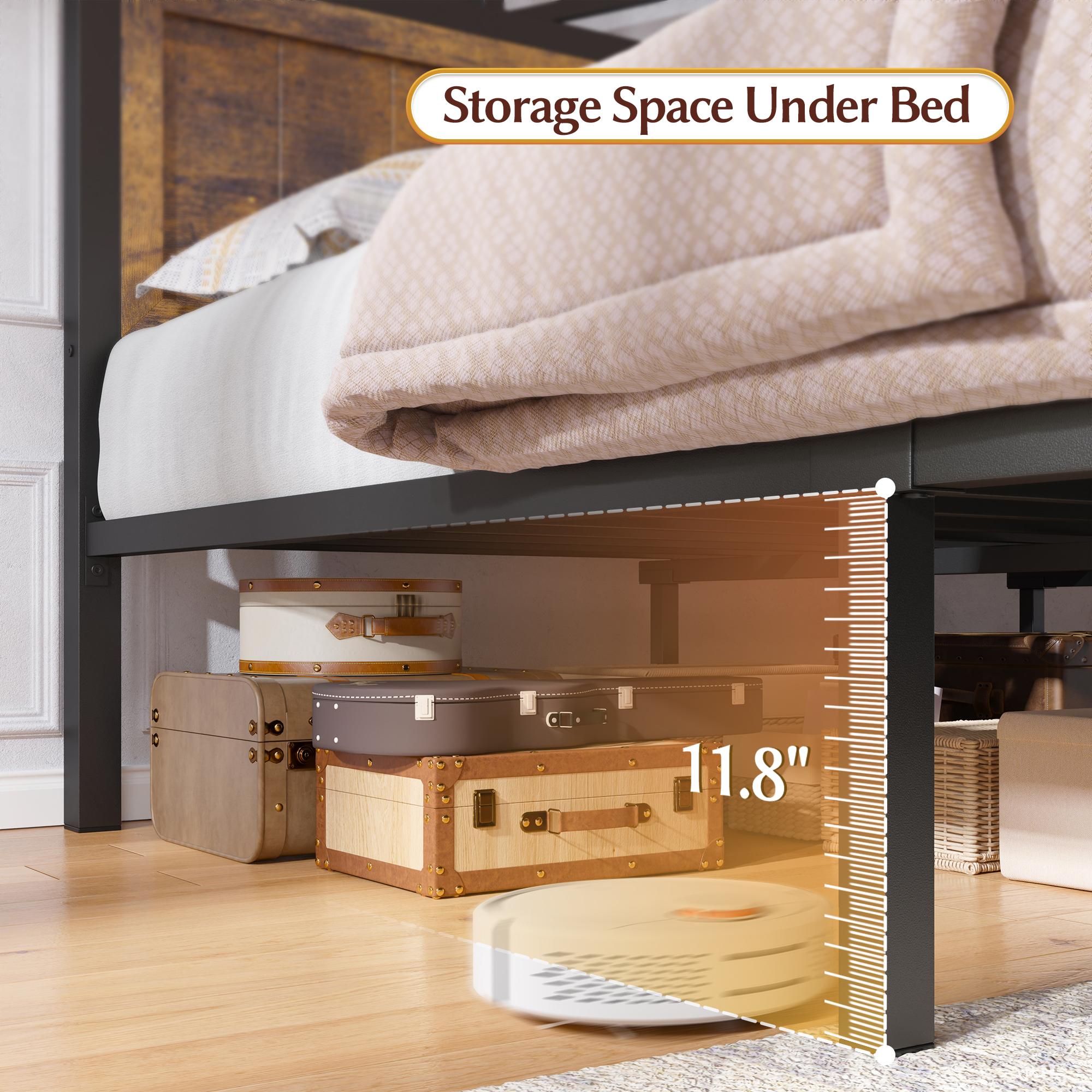 [Live] NO MATTRESS,LED Bed Frame with USB Outlet, Farmhouse Queen Size Bed Frames with 2 Storage Drawers & Built-in Charging Station, Wood Metal King Size Platform Bed Frame with Headboard, Farm Style Bedroom Furniture with LED