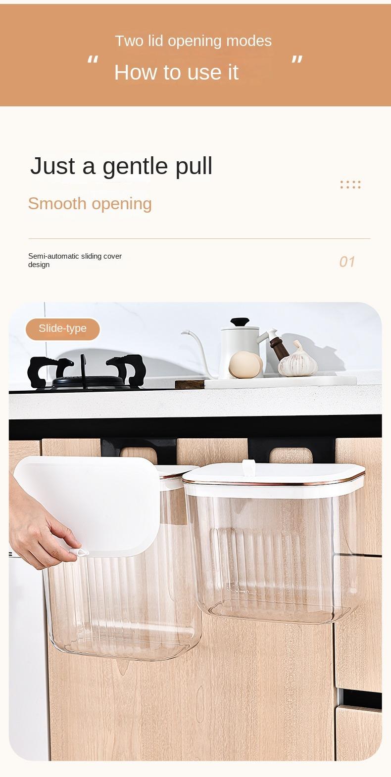 UFORU Transparent Wall-mounted Kitchen Waste Bin with Cover ,Compatible with Countertops, Cabinets, Bathrooms, Bedrooms & Indoor Use,Home Decoration Household Items Box