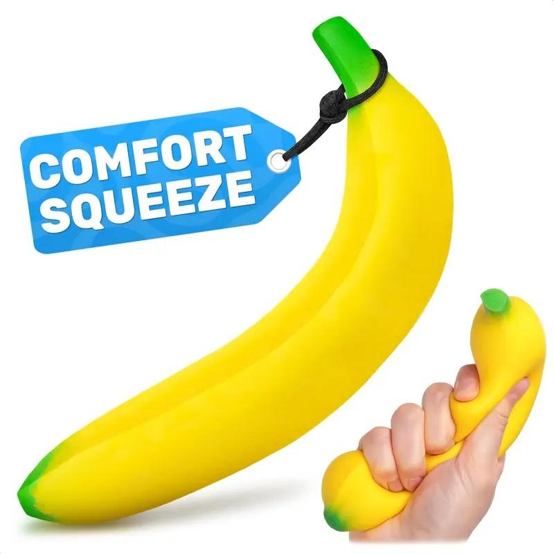 Banana Stress Relief Finger Toy, 6.7x1.4 Inches Soft PU Foam Desk Accessory, Adult Lightweight Squeeze Finger Toy, Office Decor & Relax Tool