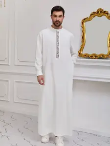 Islamic Muslim Arabic Traditional Robe Clothing, Ramadan Festival Sacrifice Day Traditional Holiday Clothes, Classic Men's Embroidered Copper Color Robe, Modesty Thobe, Authentic Saudi Thobe