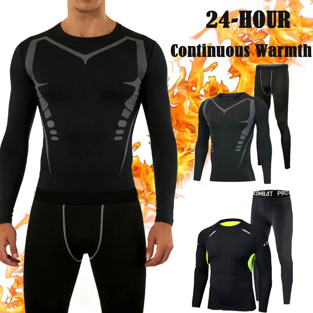 Men's 2-Piece Thermal Compression Set with Top and Compression Pants, Solid Black Base Layer for Skiing & Winter Sports, Comfortable, Versatile, Thermal Sets, Outfits, Running, Fitness, Body Shaper, Thermal Warmth