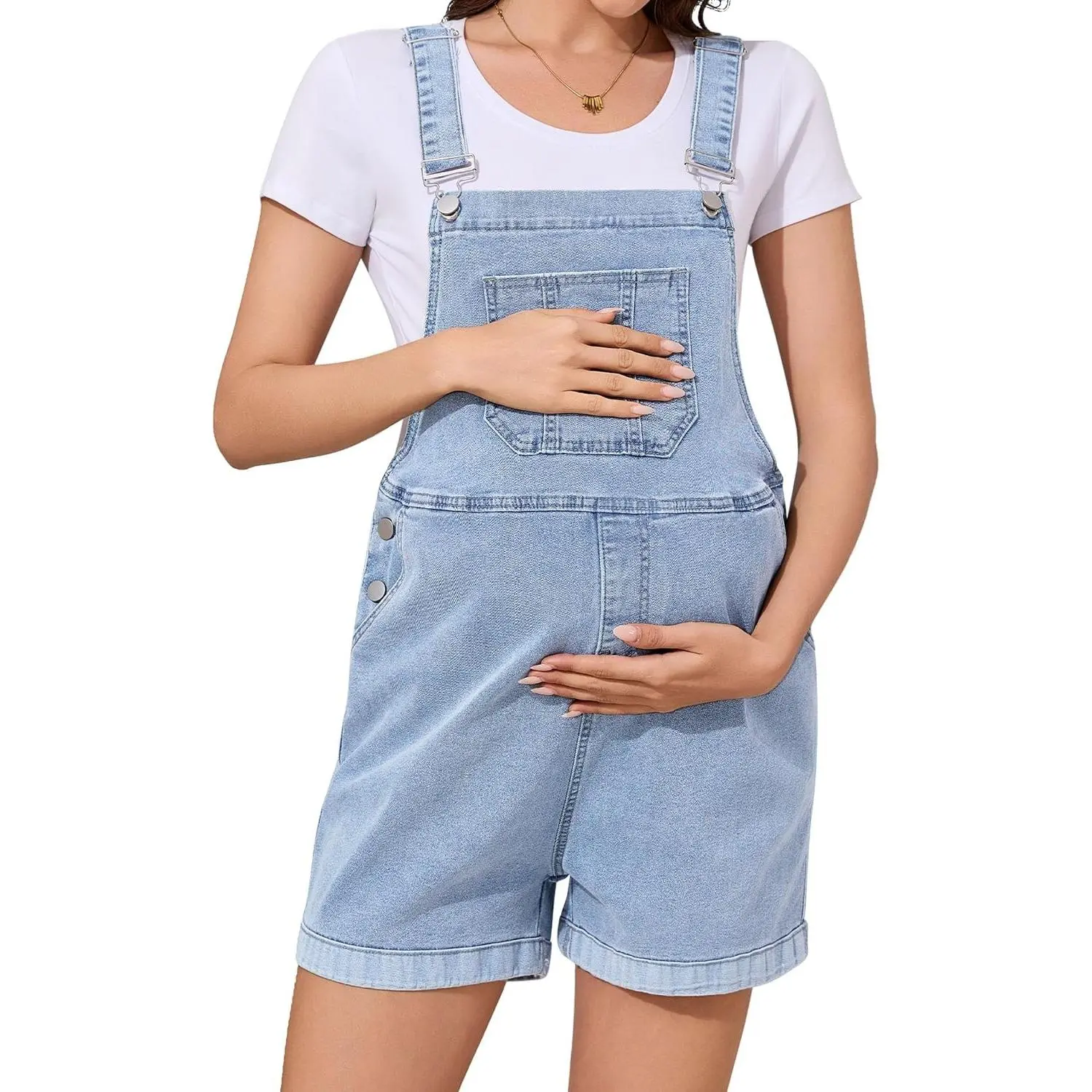 Women's Maternity Shorts Jean Overalls for Women Stretchy Denim Bib Jumpsuits Summer Pregnancy Shorts