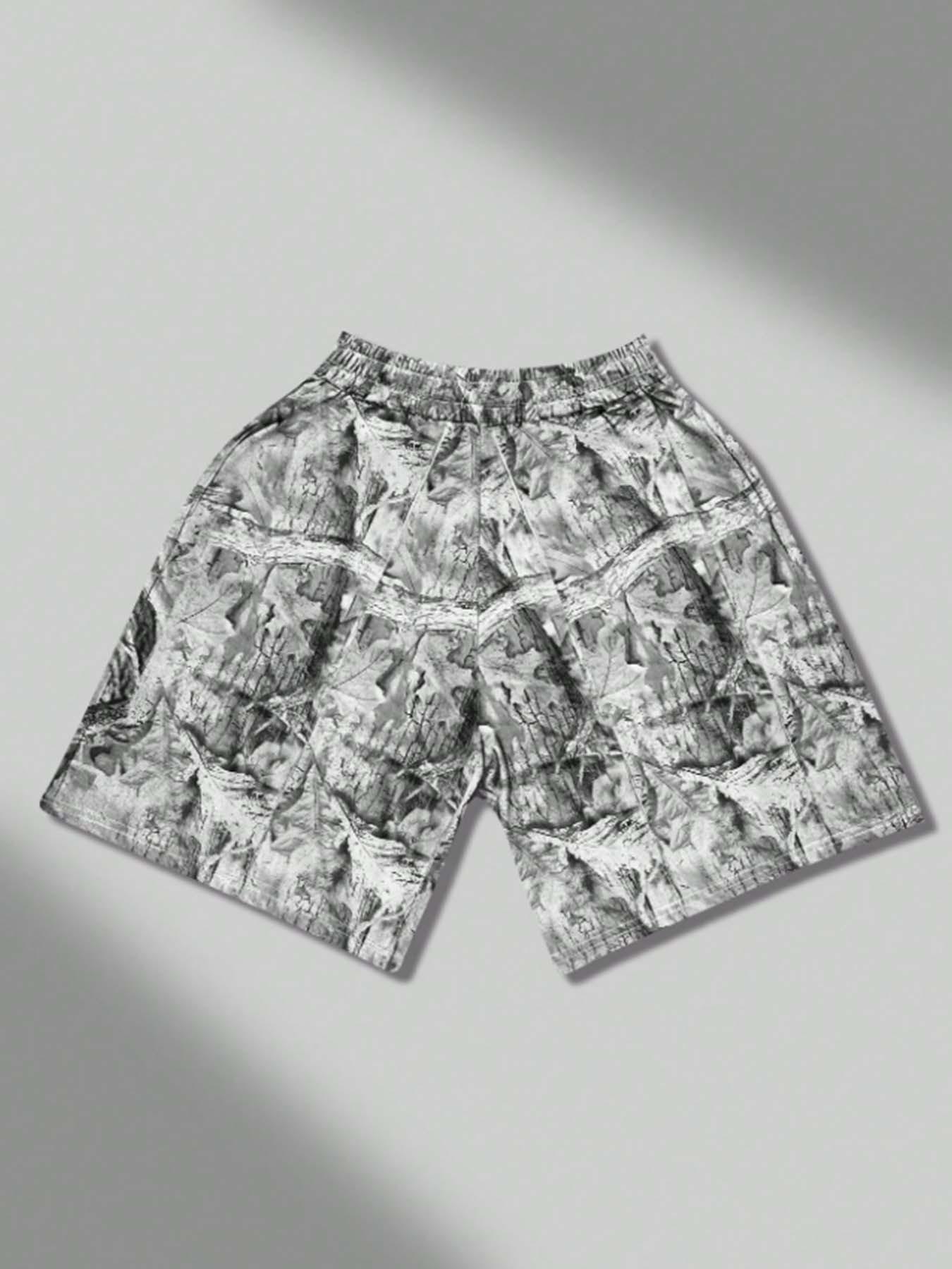 Vintage Racing Print Camouflage Shorts, Y2K Street Style Summer Drawstring Casual Pants, Casual Regular Fit Pocket Shorts for Summer, Men's Athletic Bottoms for Daily Wear